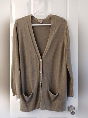 J.Jill Moss Olive Button‑Front Cardigan – Size Large